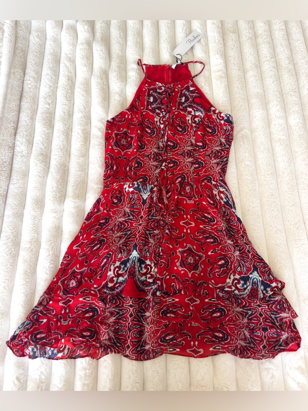 NWT Parker Red Paisley Halter Bandana Dress
